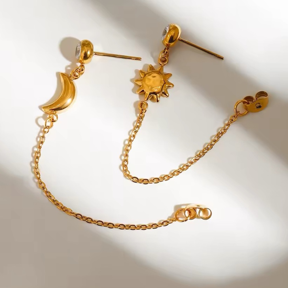 Boho‎ Celestial Sun & Moon Mismatching Drop Earrings Waterproof Hypoallergenic - Picture 4 of 6